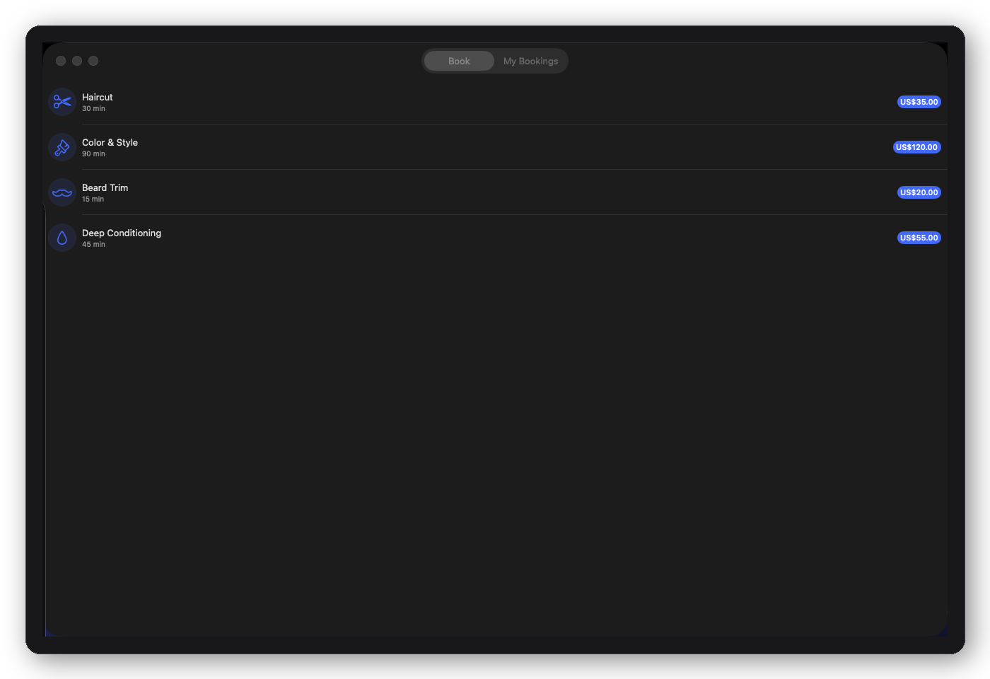 DFBookingRootView — service selection, schedule, and confirmation flow