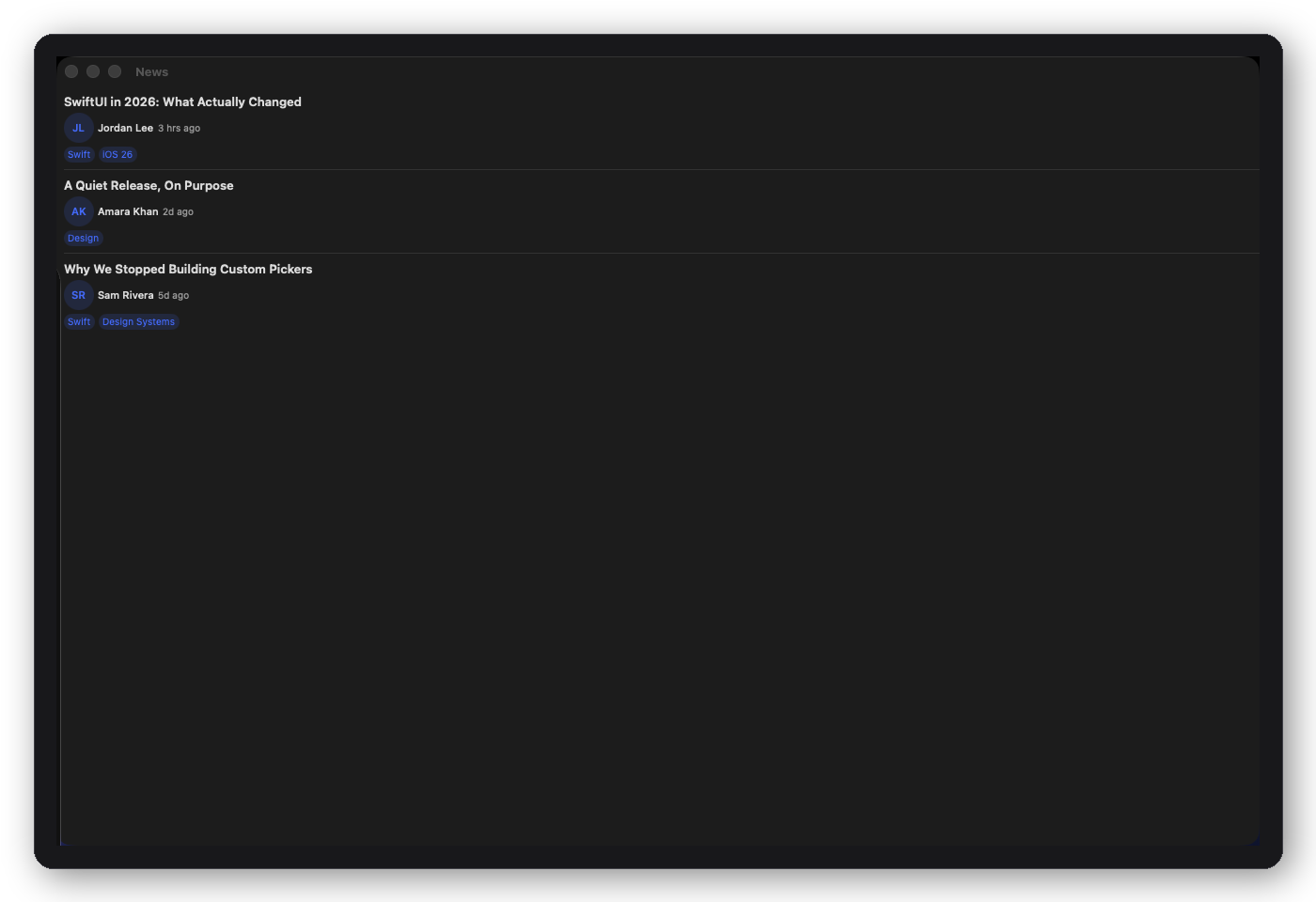 DFNewsRootView — article list and detail