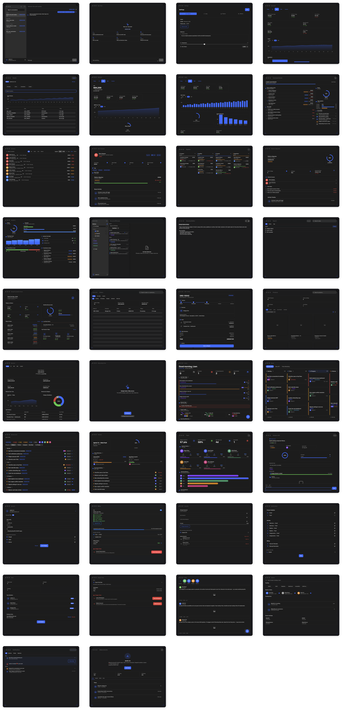 A strip of DesignFoundation Pro screens across verticals