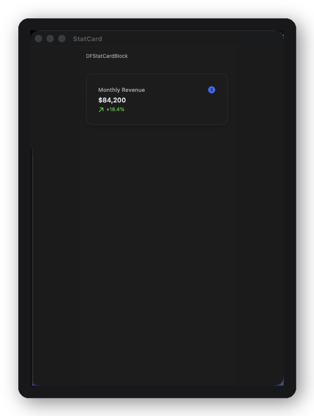 DFStatCardBlock — KPI card with trend and icon