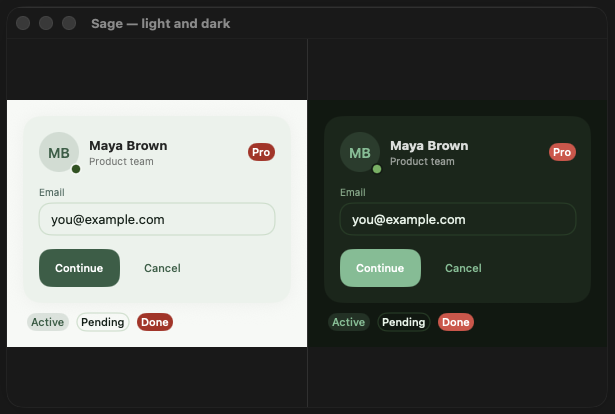 Sage preset — light and dark