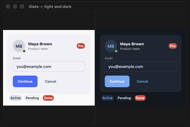 Slate preset — light and dark